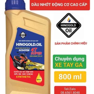 HINO-GOLD.OIL 4T - SCOOTER  Synthetic API: SN-SAE 10W40 Bình nhựa 800ML xe ga