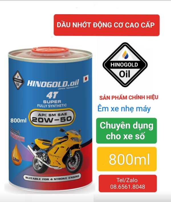Dầu nhớt chuyên dụng cho xe số HINO.GOLD-OIL 4TSuper :API  SM-SAE 20W50(Lon 800ml) 0.8Lít