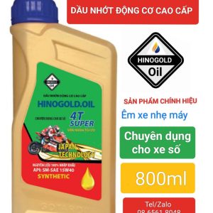 DẦU NHỚT ĐỘNG CƠ XE MÁY HINO.GOLD 4T/API SM-SAE:15W40 Chuyên dụng cho xe số (Bình nhựa 800ml)