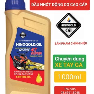 HINO-GOLD.OIL 4T - SCOOTER  Synthetic API: SN-SAE 10W40 Bình nhựa 1Lít xe ga