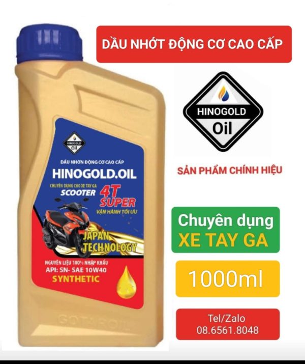 HINO-GOLD.OIL 4T - SCOOTER  Synthetic API: SN-SAE 10W40 Bình nhựa 1Lít xe ga