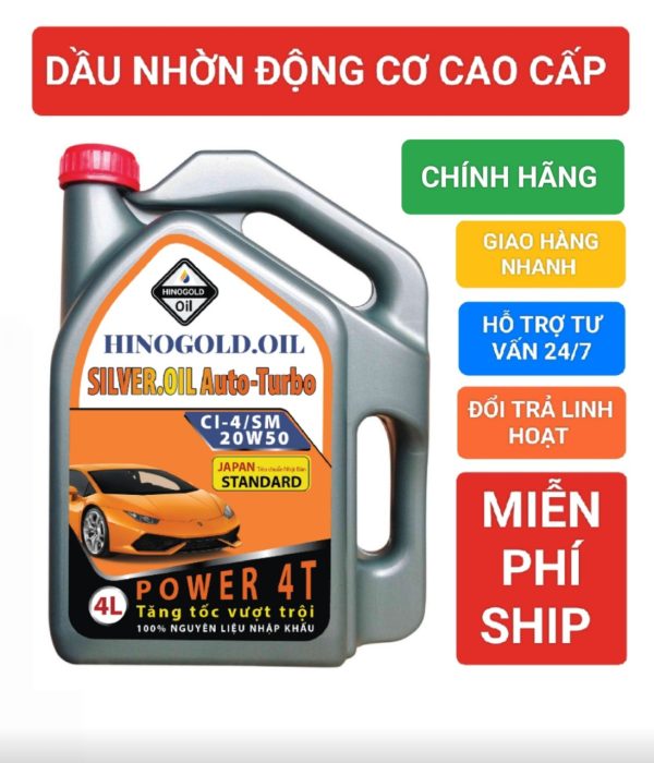 DẦU NHỚT DÀNH CHO XE HƠI – XE TẢI NHẸ HINO.GOLD/4T SILVER.OIL Auto-Tubo API: CI-4/SM-SAE 20W50 Can 4 Lít