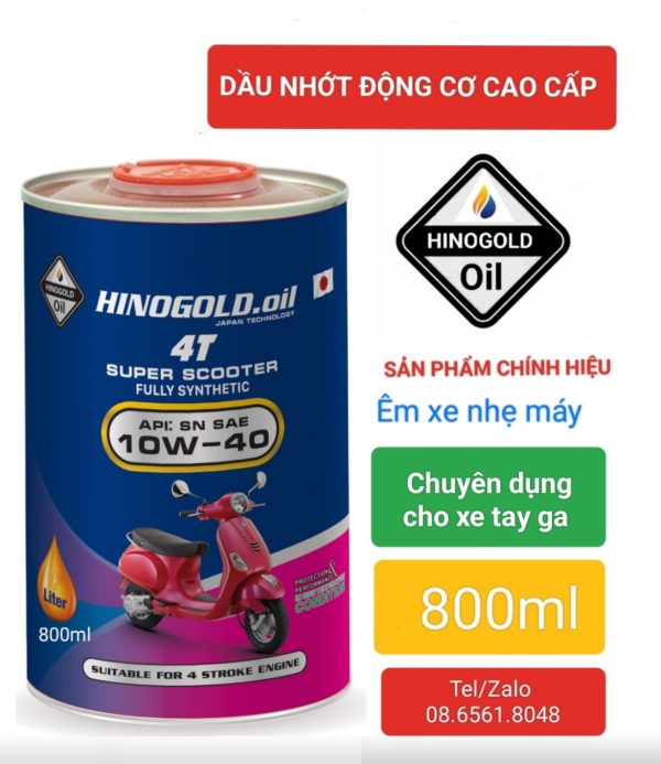 HINO.GOLD 4T Super SCOOTER /API: SN-SAE10W40 Thể tích 0,8 lít loại lon thiếc- xe ga