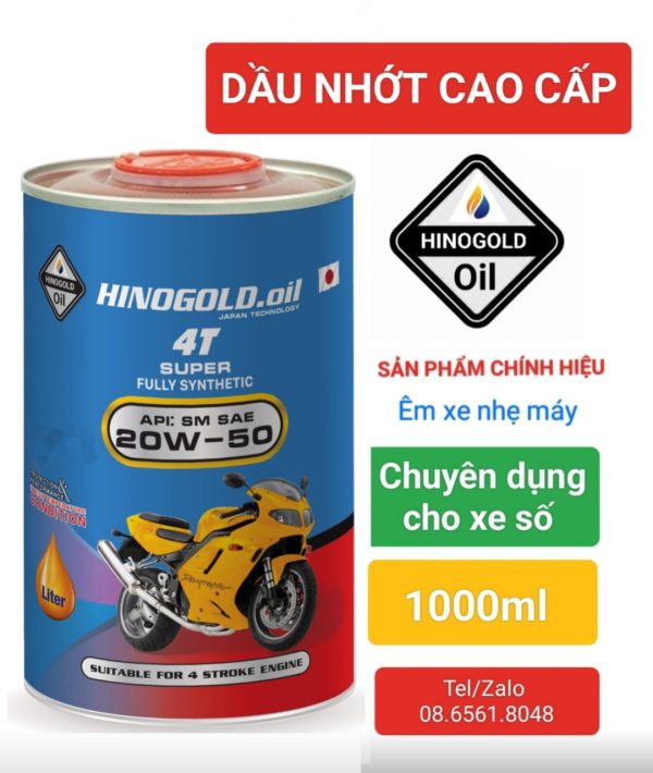 Dầu nhớt chuyên dụng cho xe số HINO.GOLD-OIL/4T Super :API SM-SAE 20W50(Lon 1000ml) 1Lít