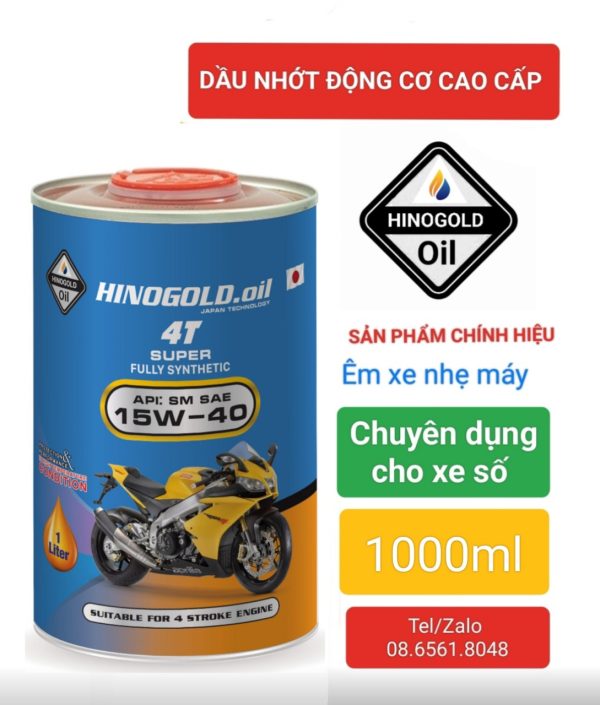 Dầu nhớt chuyên dụng cho xe số HINO.GOLD 4T Super ;API:SM-SAE15W40 lon thiếc 1 lít